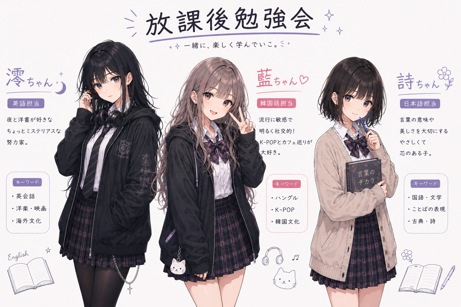 放課後勉強会 集合イラスト